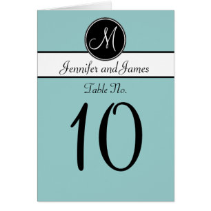 Blue Black White Monogram Table Number Cards