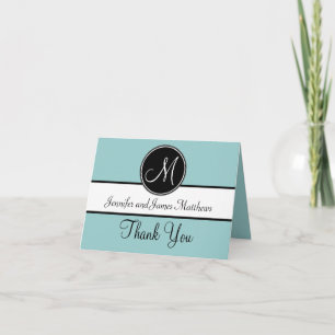Blue Black White Monogram Wedding Thank You Cards