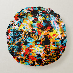 Blue, black, white, orange color. Bright seamless  Round Cushion