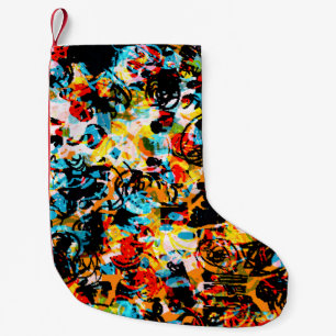 Blue, black, white, orange colour. Bright seamless Small Christmas Stocking