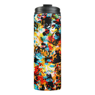 Blue, black, white, orange colour. Bright seamless Thermal Tumbler