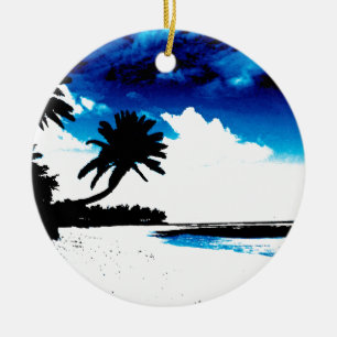 Blue Black White palm Tree Silhouette Ceramic Tree Decoration