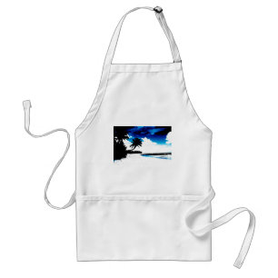 Blue Black White palm Tree Silhouette Standard Apron