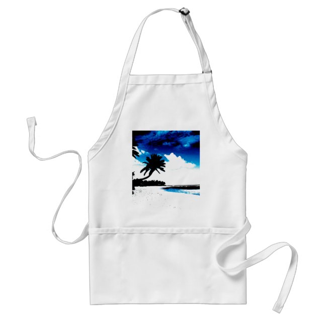 Blue Black White palm Tree Silhouette Standard Apron (Front)
