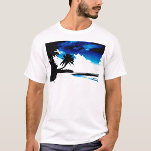 Blue Black White palm Tree Silhouette T-Shirt