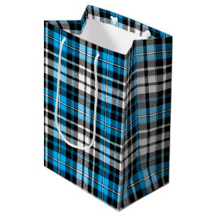 Blue Black White Plaid Tartan Pattern Design Medium Gift Bag