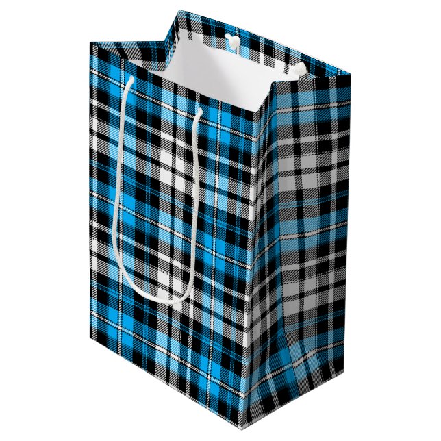 Blue Black White Plaid Tartan Pattern Design  Medium Gift Bag (Front Angled)