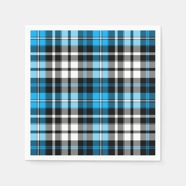 Blue Black White Plaid Tartan Pattern Design  Napkin (Front)