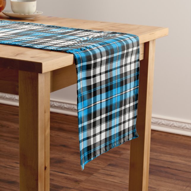 Blue Black White Plaid Tartan Pattern Design  Short Table Runner (In Situ)