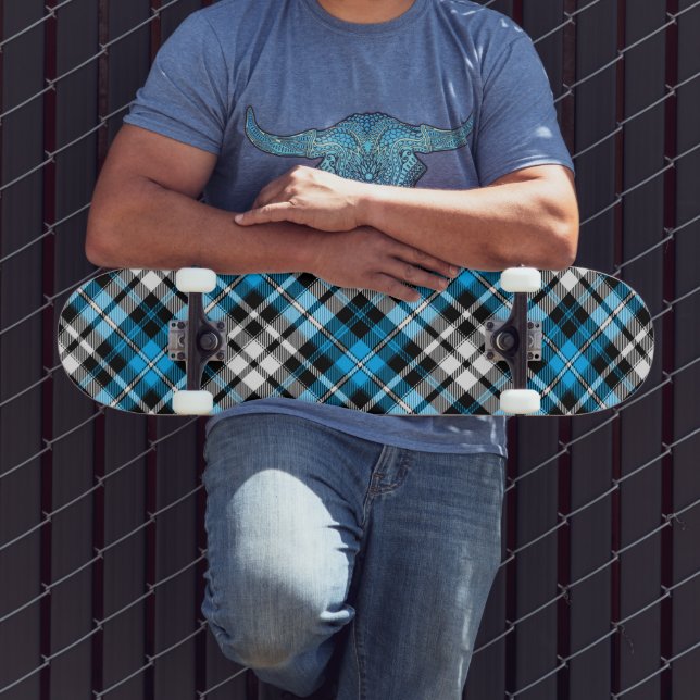 Blue Black White Plaid Tartan Pattern Design  Skateboard (Outdoor 3)