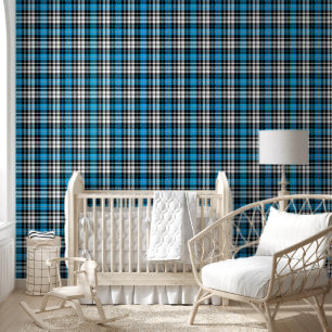 Blue Black White Plaid Tartan Pattern Design Wallpaper
