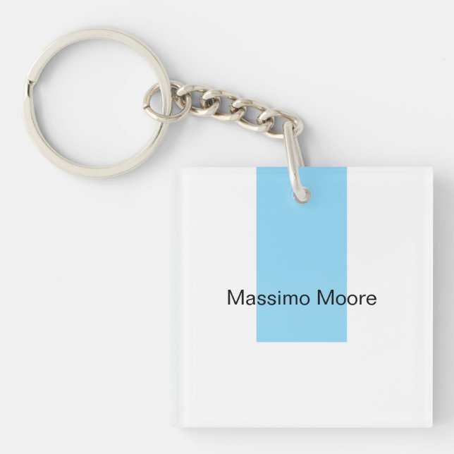Blue Black White Plain Elegant Own Name Key Ring (Front)