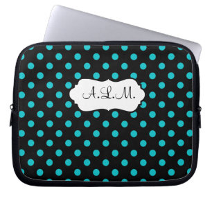 Blue, Black, White Polka Dots Laptop Sleeve