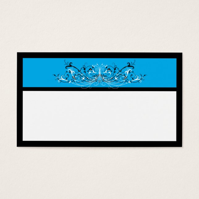 Blue Black White Scrolls Favour Cards (Front)