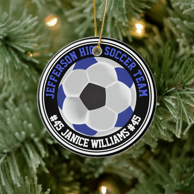 Blue, Black & White Soccer ⚽  Ceramic Ornament (Tree)