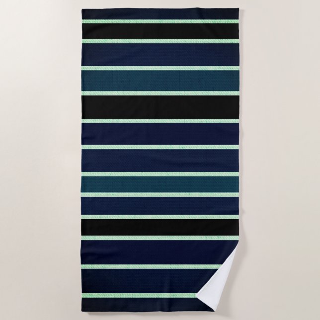 Blue, Black & White Stripes Beach Towel (Front)