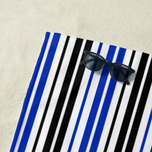 Blue Black White Stripes Pattern Design Beach Towel