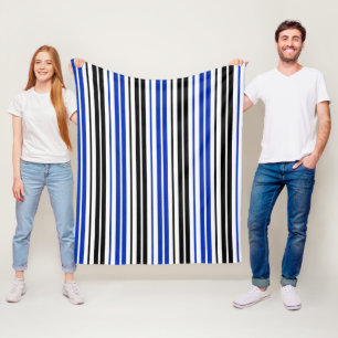 Blue Black White Stripes Pattern Design Fleece Blanket