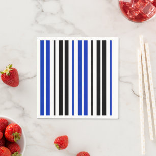 Blue Black White Stripes Pattern Design Napkin