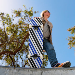 Blue Black White Stripes Pattern Design  Skateboard