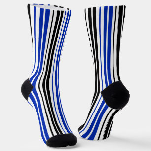 Blue Black White Stripes Pattern Design  Socks