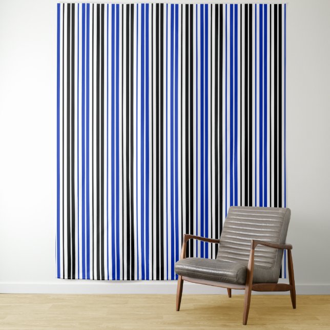 Blue Black White Stripes Pattern Design  Tapestry (In Situ)