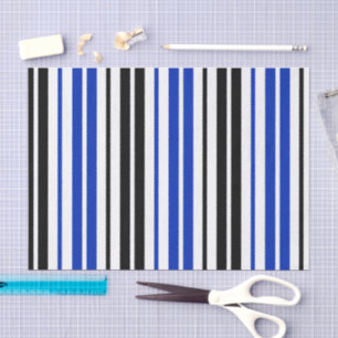 Blue Black White Stripes Pattern Design  Tissue Paper
