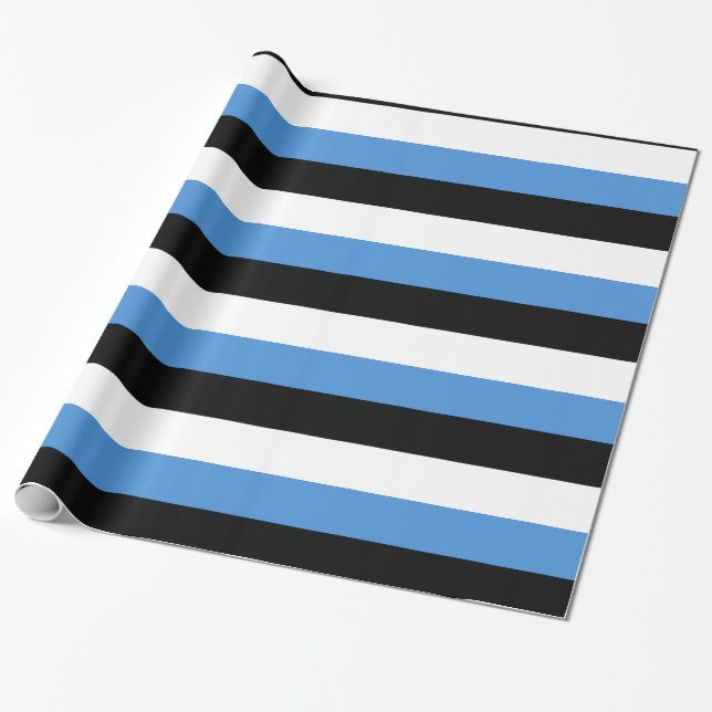 Blue Black White stripes Wrapping Paper (Unrolled)
