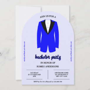Blue Black White Tuxedo Bachelor Party Invitation