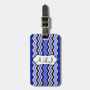 Blue, Black, White Wavy Stripes Luggage Tag