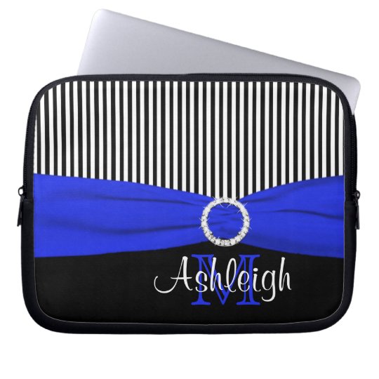 Blue Black White with FAUX Ribbon Laptop Sleeve