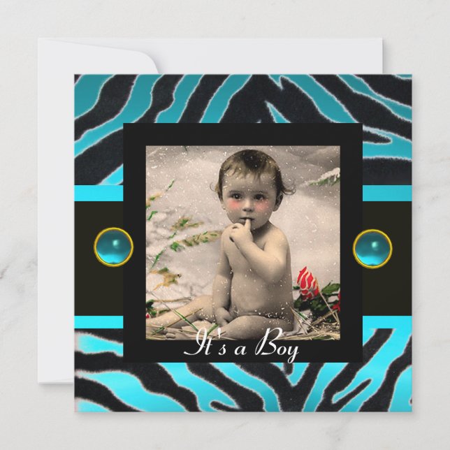 BLUE BLACK WHITE ZEBRA FUR Monogram Photo Template (Front)