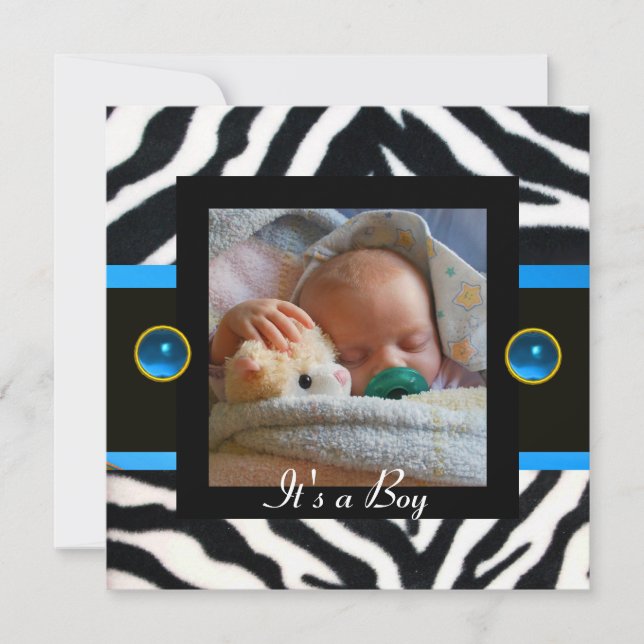 BLUE BLACK WHITE ZEBRA FUR Monogram Photo Template (Front)