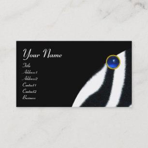 BLUE BLACK WHITE ZEBRA FUR MONOGRAM ,Sapphire Business Card