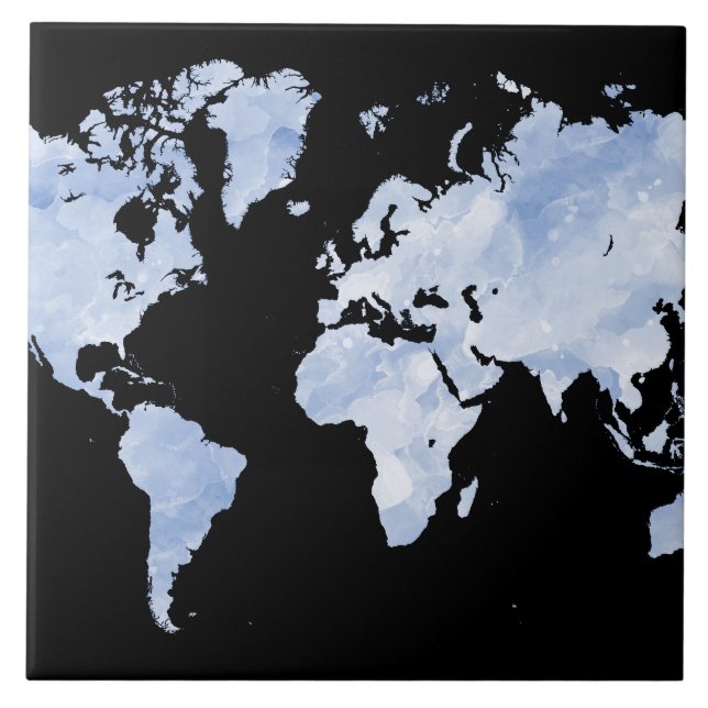 Blue Black World Map Design 75 Ceramic Tile (Front)