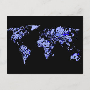 Blue black world map postcard