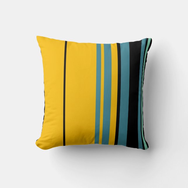 Blue Black Yellow Retro Stripes Art Design Pillow (Front)