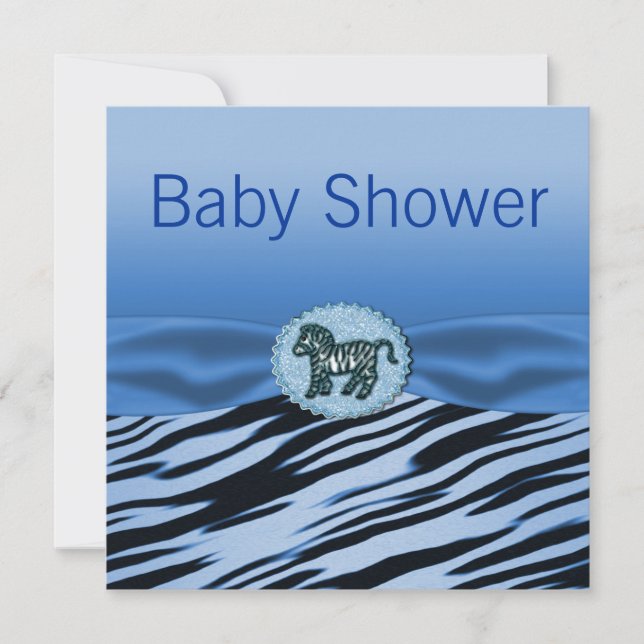 Blue & Black Zebra Glitter Baby Shower Invitation (Front)
