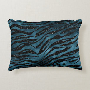 Blue Black Zebra Print Ombre Decorative Cushion
