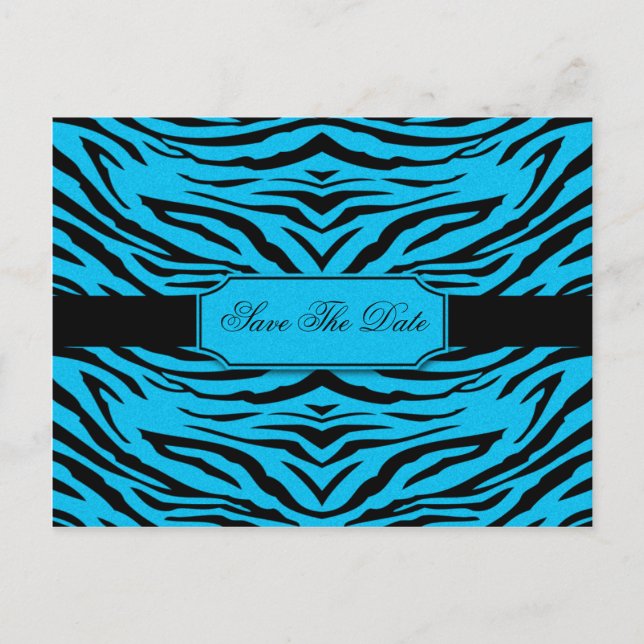 Blue Black Zebra Save The Date Announcement Postcard (Front)