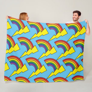 Blue Blanket with Rainbows and Lightning Bolts