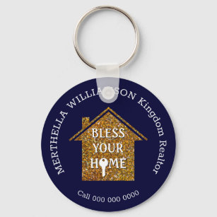 Blue BLESS YOUR HOME Real Estate Realtor Keychain