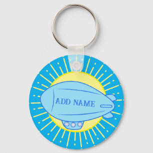 Blue Blimp Balloon Custom Key Ring