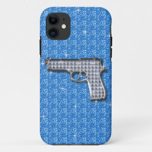 Blue Bling Glitter Gun iPhone 11 Case
