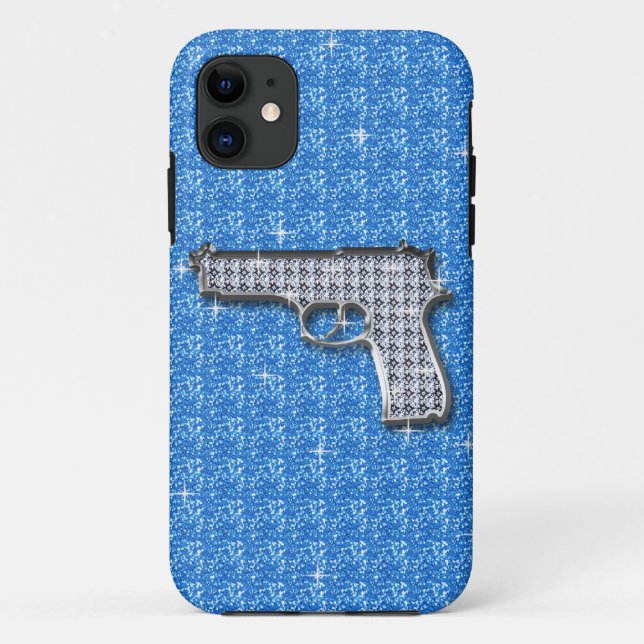 Blue Bling Glitter Gun Case-Mate iPhone Case (Back)