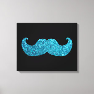 Blue Bling moustache  (Faux Glitter Graphic) Canvas Print