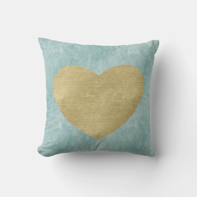 Blue Bliss Gold Heart Cushion (Front)