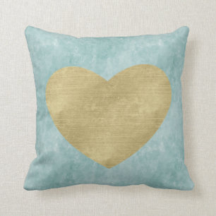 Blue Bliss Gold Heart Cushion