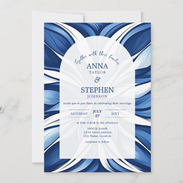 Blue Bliss Organic Floral Wedding Invitation (Front)