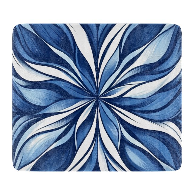 Blue Bliss: Organic Psychedelic Floral Cutting Board (Front)